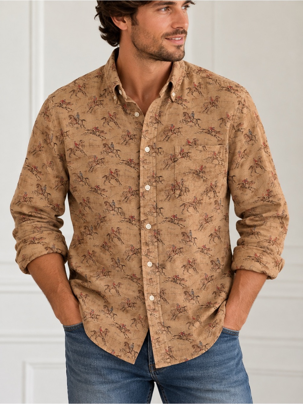 Ralph Lauren Vintage Equestrian Horse Western Ranch Button Down shirt Men's L